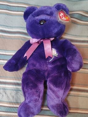 Ty Princess Diana Plush Bear with Satin Ribbon and Rose Embroidery